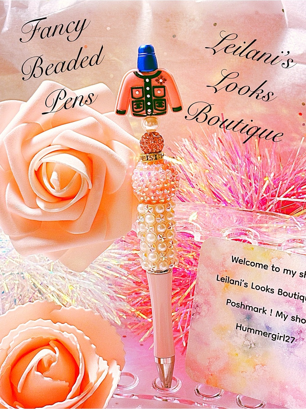 Fancy Beaded Pearl Pen in Pink/Fancy beaded Pen/gifts/pink beads/